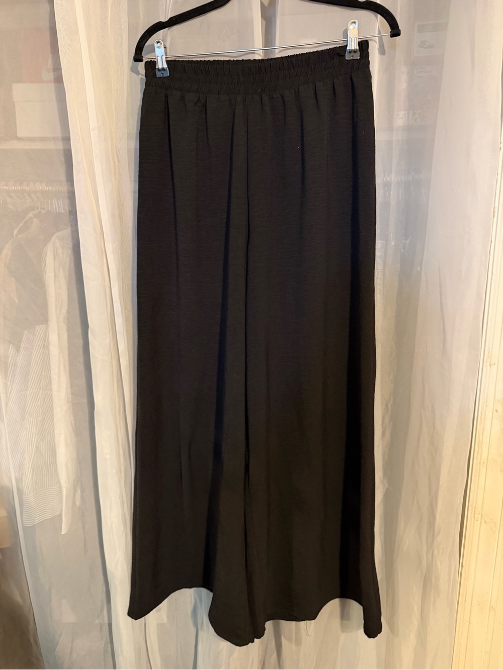 Zara Black Elastic-Waist Wide-Leg Pants